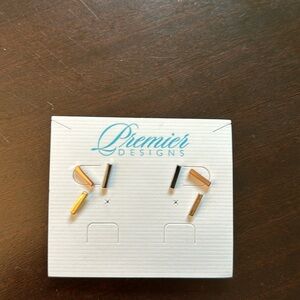 3 pairs of Premier Designs earrings never worn! Gunmetal, rose & yellow gold!